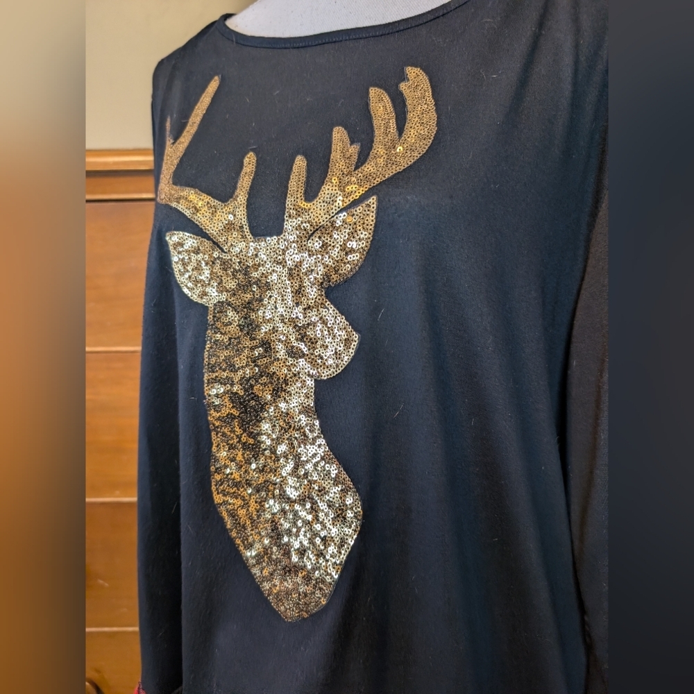 SequinReindeer Winter Buffalo Plaid Tunic XXL - Picture 5 of 12